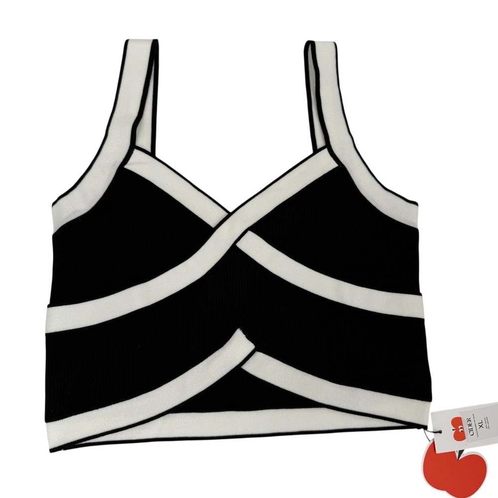 Cider Knit Crop Top Black White Sleeveless Tank Top‎ XL